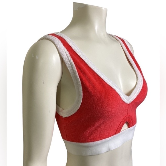 ZARA Red White Terrycloth Cotton Polyester Cropped Bra Plunged Bralette Medium - Picture 5 of 9